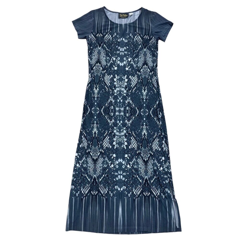 Bob Mackie Wearable Art Sz XXS Petite Gray Snake Print Short Sleeve Maxi Dress